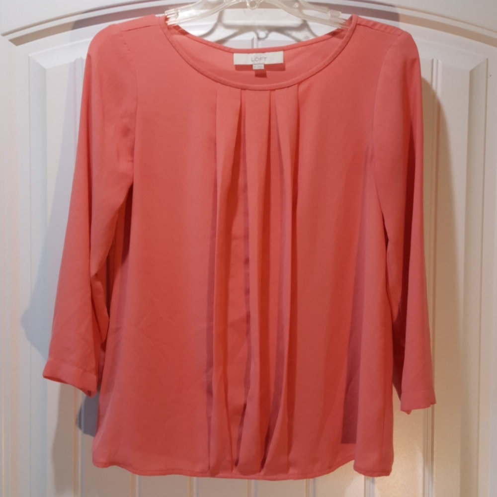 *LOFT* Light Coral Blouse w/Pleated Front …